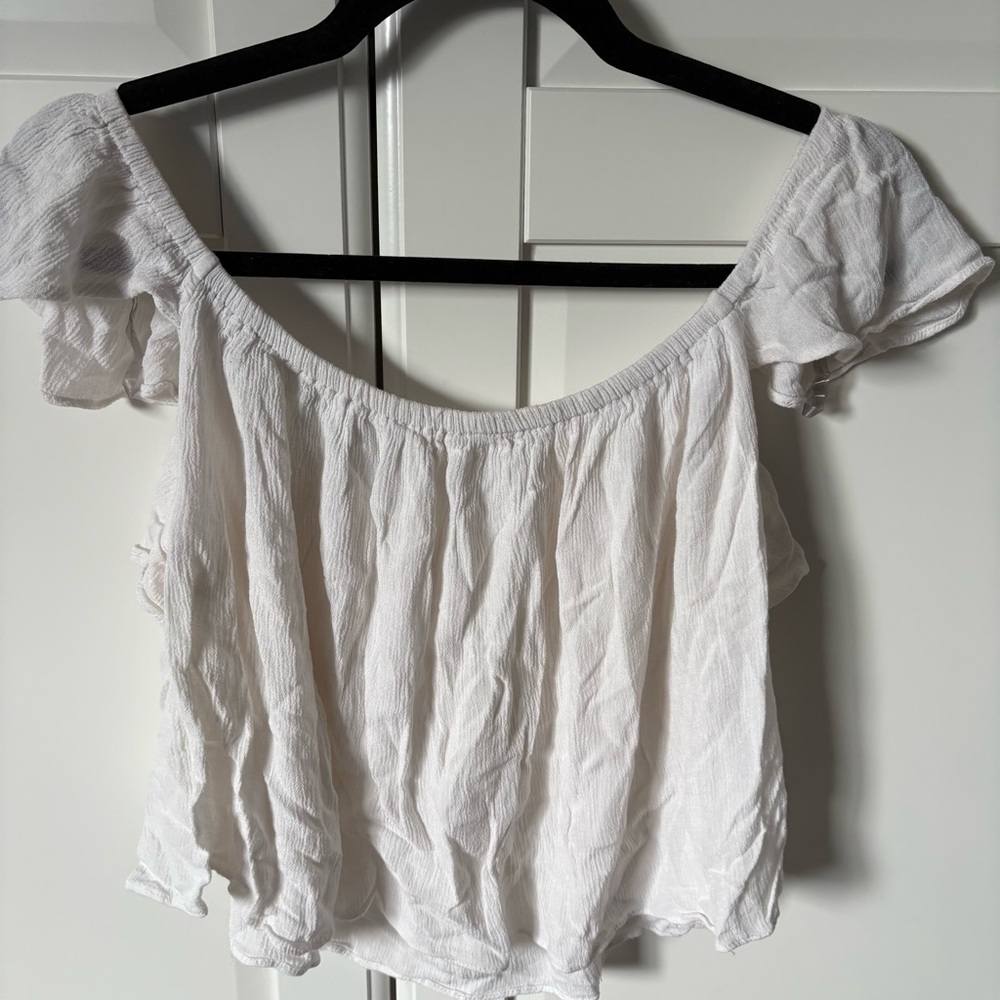 White Off-Shoulder Ruffle Top - Picture 2 of 3